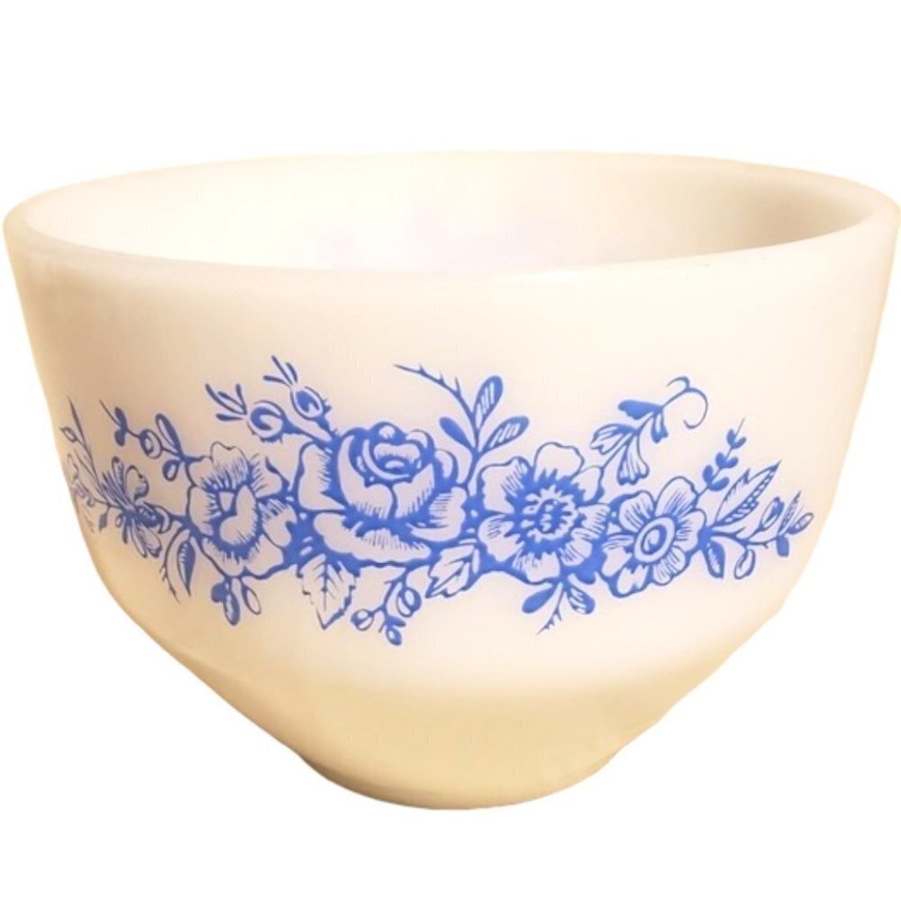 Vintage Federal Milk Glass Bowl Blue/White Floral